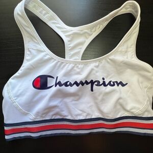 Champion Women's White Sports Bra with Red and Blue Accents
